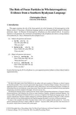 The Role of Focus Particles in Wh-Interrogatives: Evidence from a Southern Ryukyuan Language