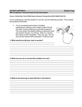 ACTIVITY OPTION a Student Copy Wet Conditions / Ground Fault Circuit Interrupters