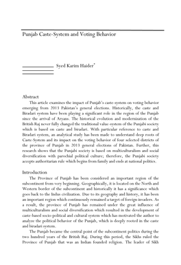 Punjab Caste-System and Voting Behavior