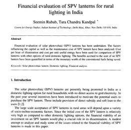 Financial Evaluation of SPV Lanterns for Rural Lighting in India