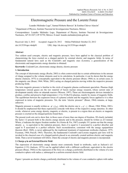 Electromagnetic Pressure and the Lorentz Force