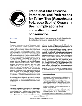 (Pentadesma Butyracea Sabine) Organs in Benin: Implications for Domestication and Conservation