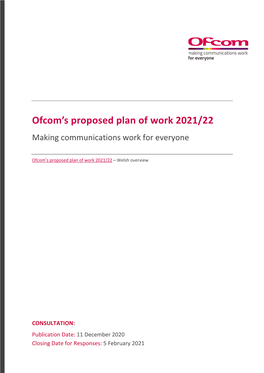 Consultation: Ofcom's Proposed Plan of Work 2021/22 – Making