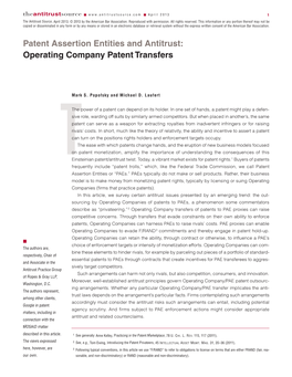 Patent Assertion Entities and Antitrust: Operating Company Patent Transfers