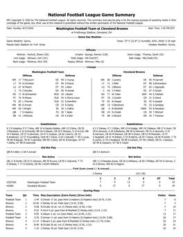 National Football League Game Summary NFL Copyright © 2020 by the National Football League