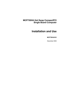 MCP750HA Compactpci Single Board Computer Installation And