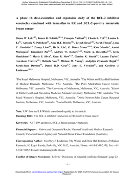 A Phase 1B Dose-Escalation and Expansion Study of the BCL-2 Inhibitor Venetoclax Combined with Tamoxifen in ER and BCL-2–Positive Metastatic Breast Cancer