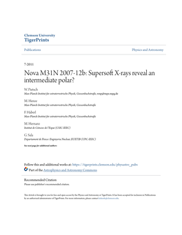 Nova M31N 2007-12B: Supersoft X-Rays Reveal an Intermediate Polar?