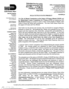 Submitted Into the ~Ublic I Connectjon with Office of Community Relations Commission for Women 1 1 1 NW 1St Street Suite 660 Llla A