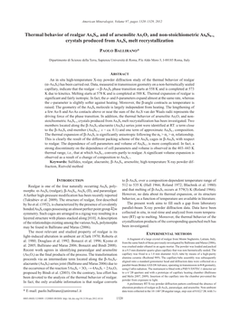 Thermal Behavior of Realgar As4s4, and of Arsenolite As2o3 and Non-Stoichiometric As8s8+X