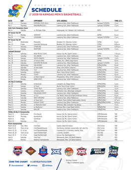 Schedule // 2018-19 Kansas Men’S Basketball