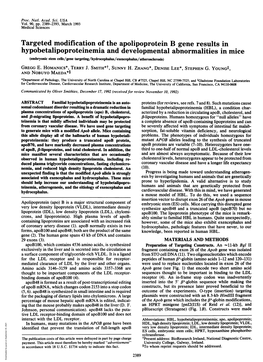 Hypobetalipoproteinemia and Developmental Abnormalities in Mice (Embryonic Stem Cells/Gene Targeting/Hydrocephalus/Exencephalus/Atherosclerosis) GREGG E