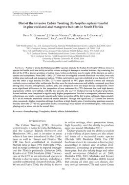 Osteopilus Septentrionalis) in Pine Rockland and Mangrove Habitats in South Florida