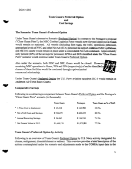 Team Guam's Preferred Option and Cost Savings the Scenario