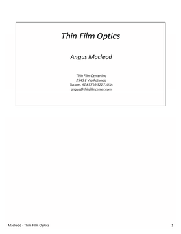 1 Macleod ‐ Thin Film Optics