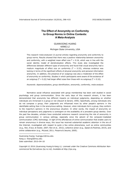The Effect of Anonymity on Conformity to Group Norms in Online Contexts: a Meta-Analysis