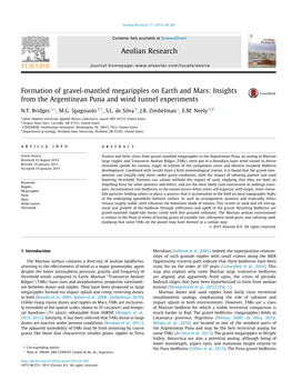 Formation of Gravel-Mantled Megaripples on Earth and Mars: Insights from the Argentinean Puna and Wind Tunnel Experiments ⇑ N.T