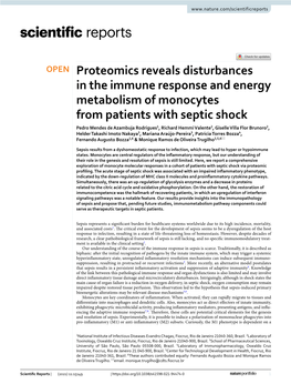 Proteomics Reveals Disturbances in the Immune Response and Energy