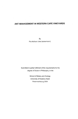 Ant Management in Western Cape Vineyards