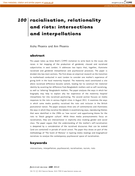 Racialisation, Relationality and Riots