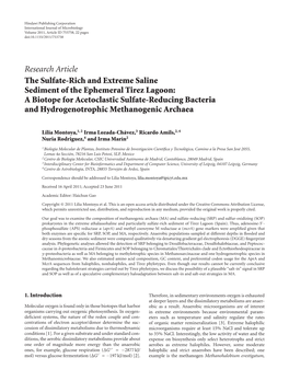Research Article the Sulfate-Rich and Extreme Saline