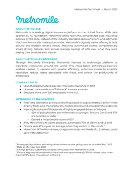 Metromile Fact Sheet — March 2021