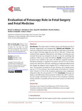 Evaluation of Fetoscopy Role in Fetal Surgery and Fetal Medicine