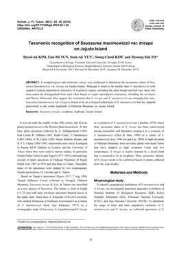 Taxonomic Recognition of Saussurea Maximowiczii Var. Triceps on Jejudo Island