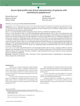 Serum Lipid Profile and Clinical Characteristics of Patients with Xanthelasma Palpebrarum*