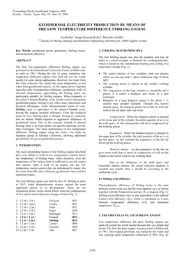 Geothermal Electricity Production by Means of the Low Temperature Difference Stirling Engine