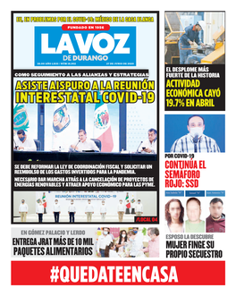 Interestatal Covid-19 Económica Cayó 19.7% En Abril