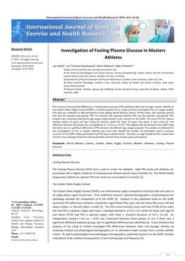 Investigation of Fasting Plasma Glucose in Masters Athletes