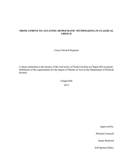 From Athens to Atlantis: Democratic Mythmaking in Classical Greece