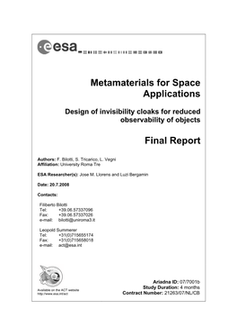 Metamaterials for Space Applications Final Report
