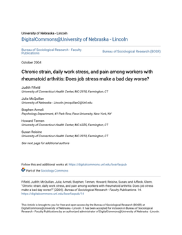 Chronic Strain, Daily Work Stress, and Pain Among Workers with Rheumatoid Arthritis: Does Job Stress Make a Bad Day Worse?