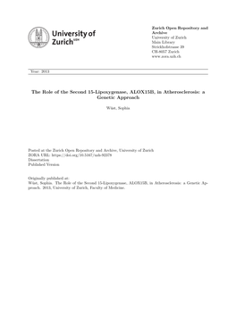 The Role of the Second 15-Lipoxygenase, ALOX15B, in Atherosclerosis: a Genetic Approach