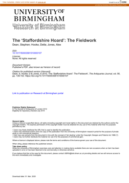 Staffordshire Hoard’: the Fieldwork Dean, Stephen; Hooke, Della; Jones, Alex