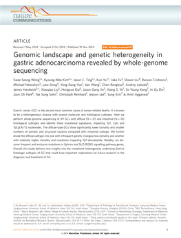 Genomic Landscape and Genetic Heterogeneity in Gastric Adenocarcinoma Revealed by Whole-Genome Sequencing