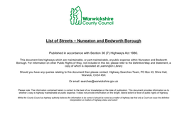 List of Streets – Nuneaton and Bedworth Borough
