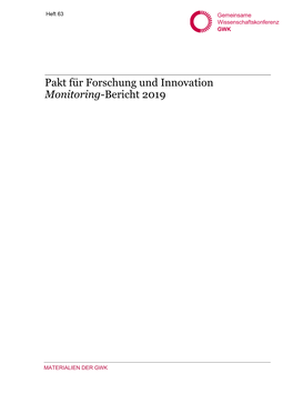 Pakt Für Forschung Und Innovation Monitoring-Bericht 2019