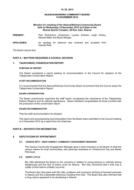 Minutes of the Akaroa/Wairewa Community Board 14 November 2012