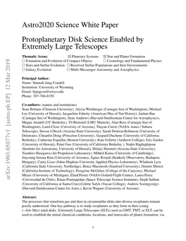 Astro2020 Science White Paper Protoplanetary Disk Science Enabled by Extremely Large Telescopes