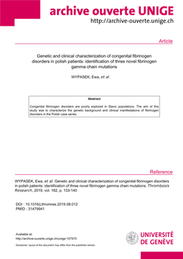 Identification of Three Novel Fibrinogen Gamma Chain Mutations