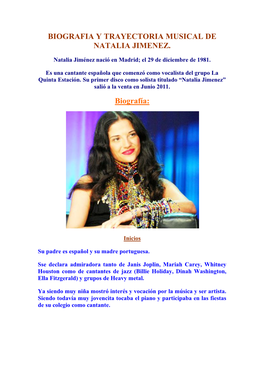 Biografia Y Trayectoria Musical De Natalia Jimenez
