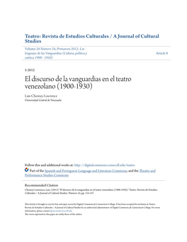 El Discurso De La Vanguardias En El Teatro Venezolano (1900-1930) Luis Chesney-Lawrence Universidad Central De Venezuela