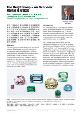 The Beryl Group – an Overview 概述綠柱石家族 Prof