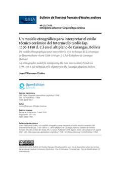Un Modelo Etnográfico Para Interpretar El Estilo Técnico Cerámico Del Intermedio Tardío (Ap