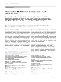 The Toxic Effect of R350P Mutant Desmin in Striated Muscle of Man and Mouse