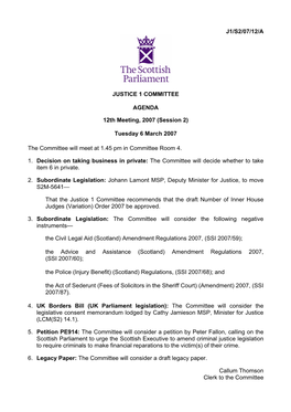 (Session 2) Tuesday 6 March 2007 the Committee Will Meet at 1.45 Pm