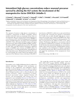 Intermittent High Glucose Concentrations Reduce Neuronal Precursor